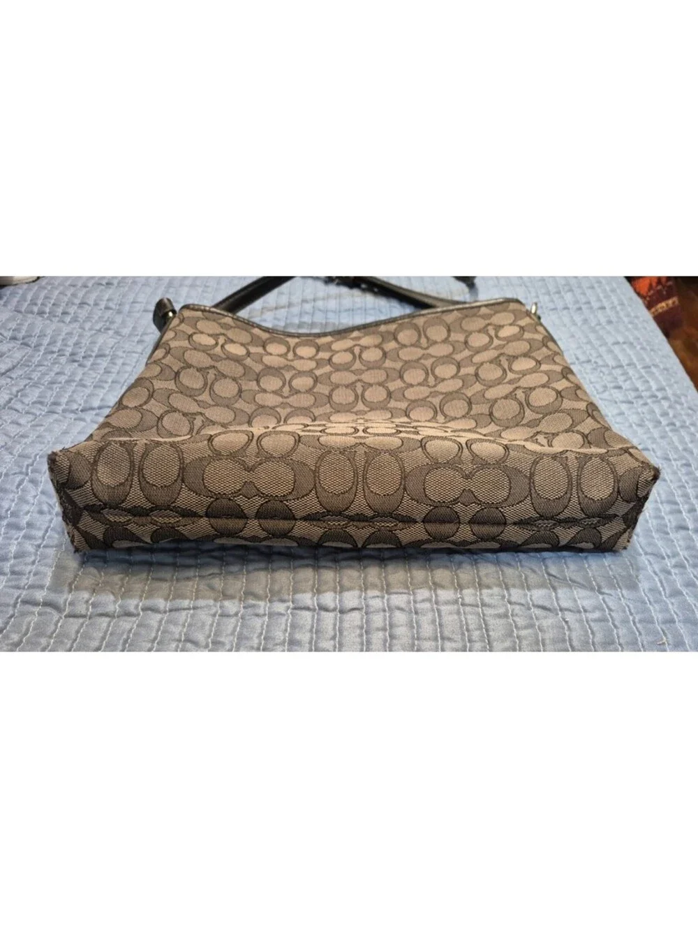 Coach Signature Monogram Crossbody Bag Brown Black Zip